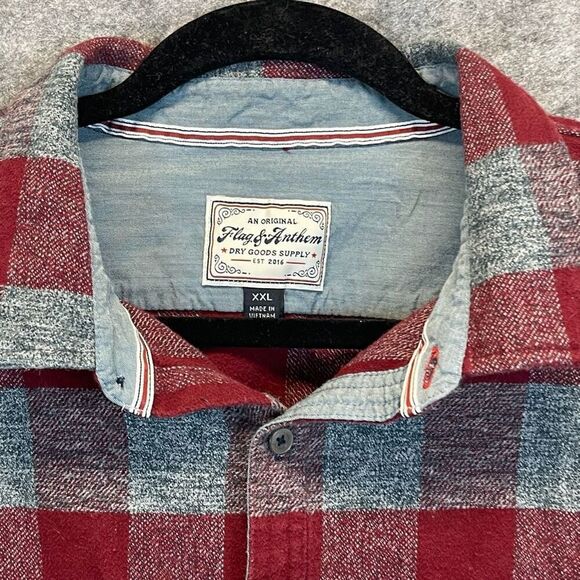 FLAG & ANTHEM Shirt Men’s 2XL Red Gray Checkered Harrells Flannel Long Sleeve - Picture 4 of 15